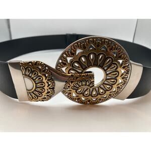 Chico's Size Small Adjustable Black Leather w/Gold Silver Adjustable Buckle Hook